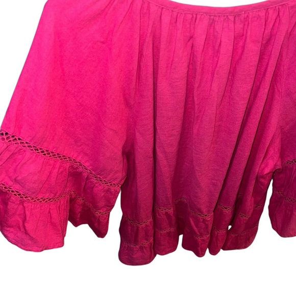 NWT Calligraphie Linen Tie Front Bell Sleeve Top Hot Pink 🩷Large Bohemian - Picture 8 of 11